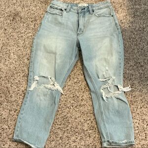 Abercrombie & Fitch Distressed High Rise Jeans - Light Blue